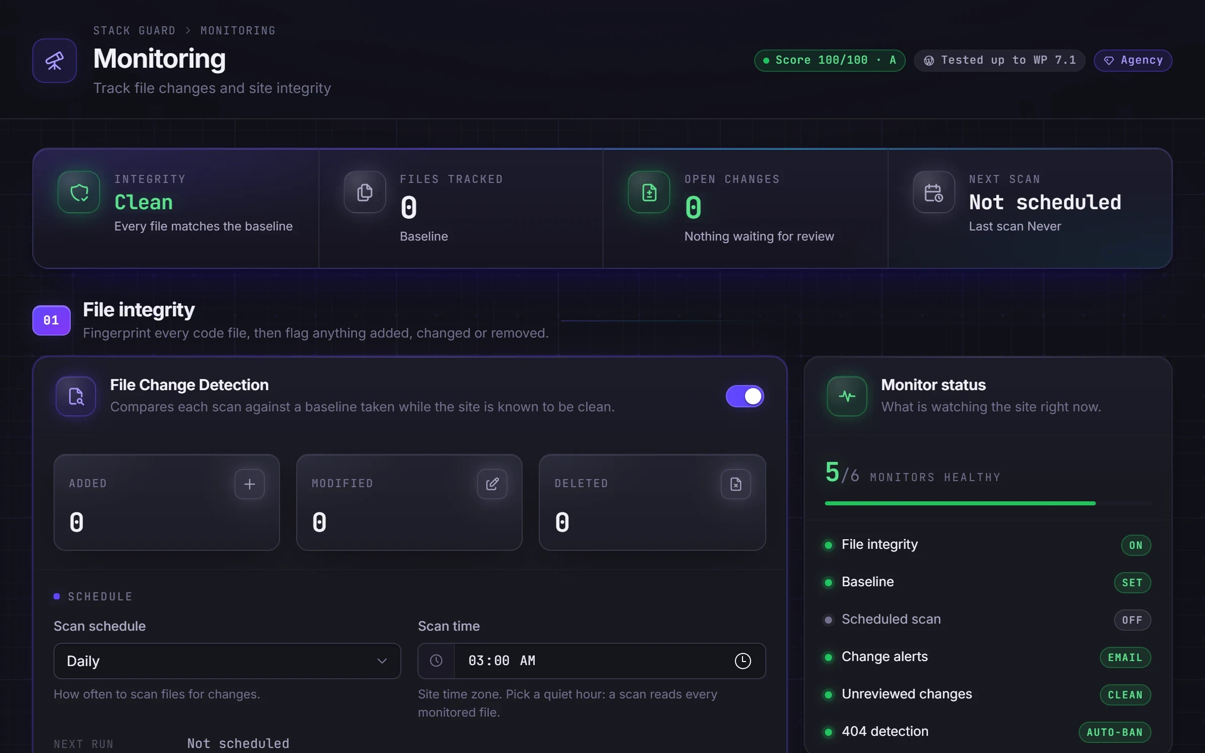 File change monitoring with a baseline and scheduled scans